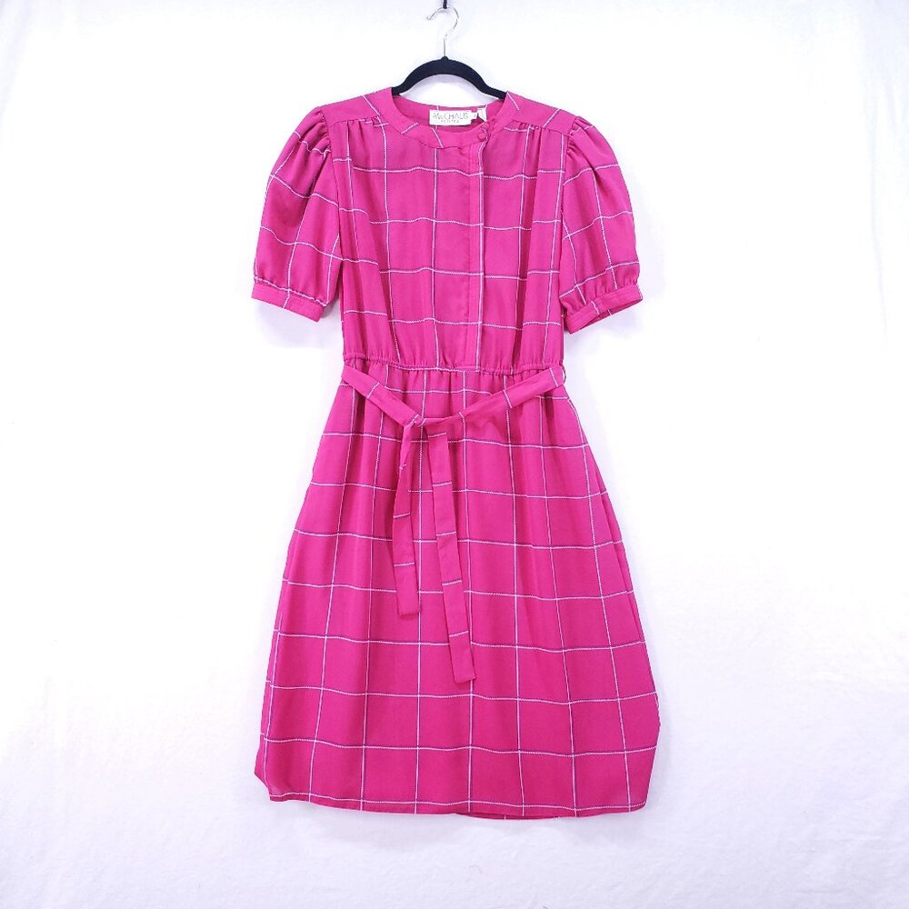 Vintage Ms. CHAUS Petites Midi Dress Size 12 Pink Shoulder Pads A line Square